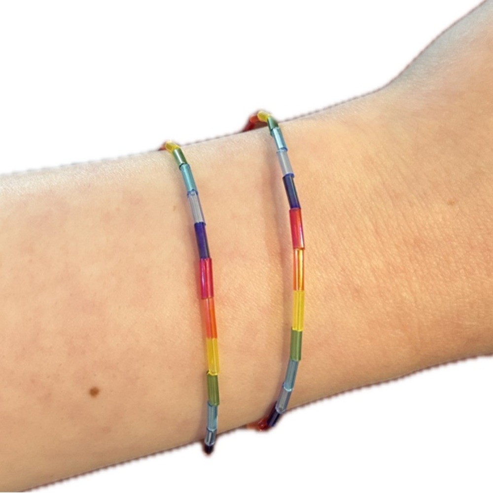 Handmade Rainbow Glass Tube Bracelet - Picture 2 of 7